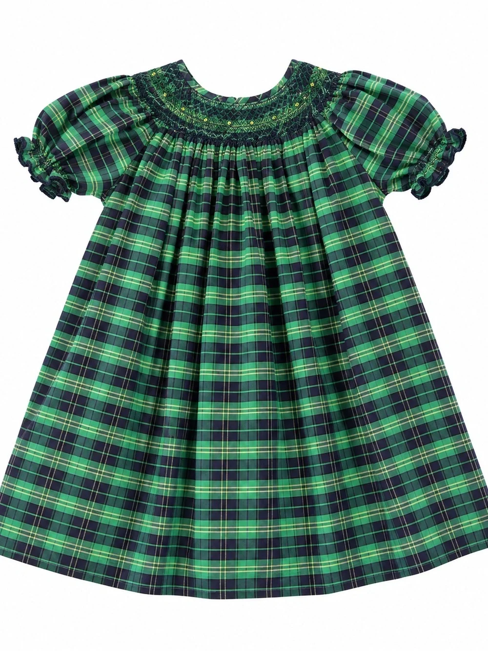 Classic Green Plaid Smocked Girls Dress